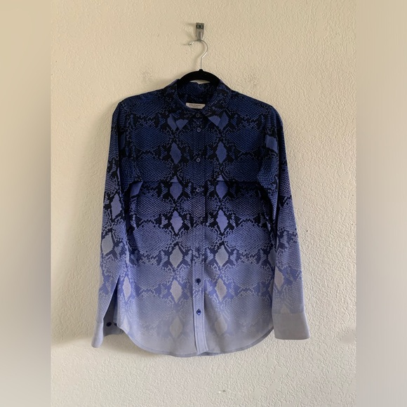 Equipment Tops - Equipment Snake Blue Ombré Blouse Shirt 100% Silk Size XS Long Sleeve